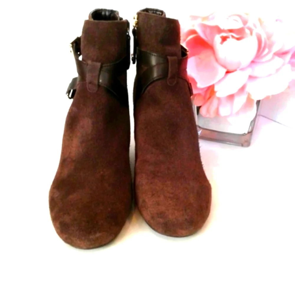 Chocolate brown sude Leather  ankle boots Size 8.5